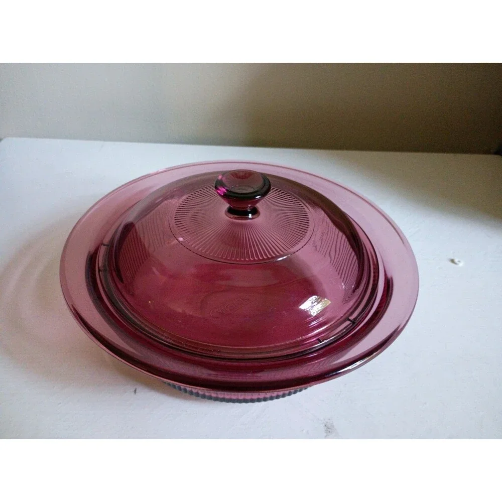 Vintage Corning VISION Pyrex Cranberry 1 Qt Casserole Dish and Lid V-31-B Mint